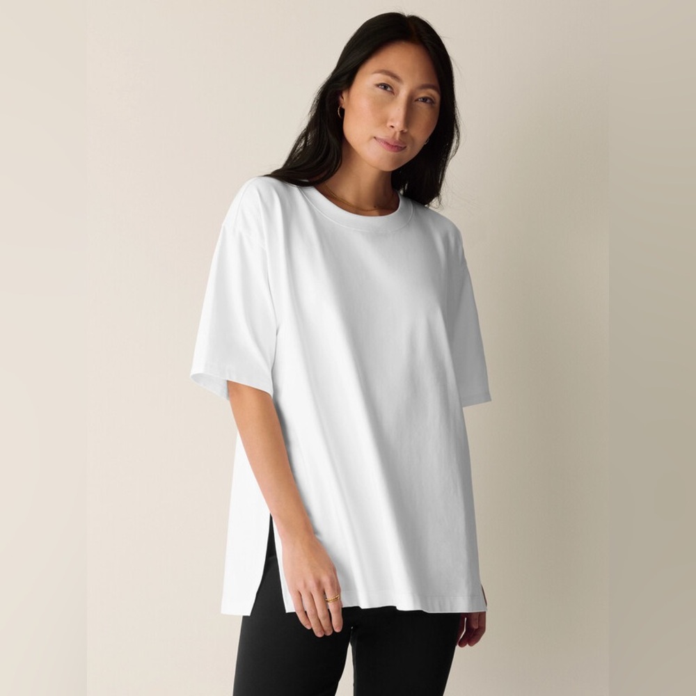NWT Eileen Fisher Pima Cotton Stretch Jersey Crew Neck Long Top